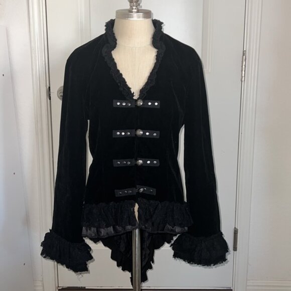 📌Rumies Women's Black Velvet Victorian Steampunk Tail Jacket size14 - Picture 1 of 12